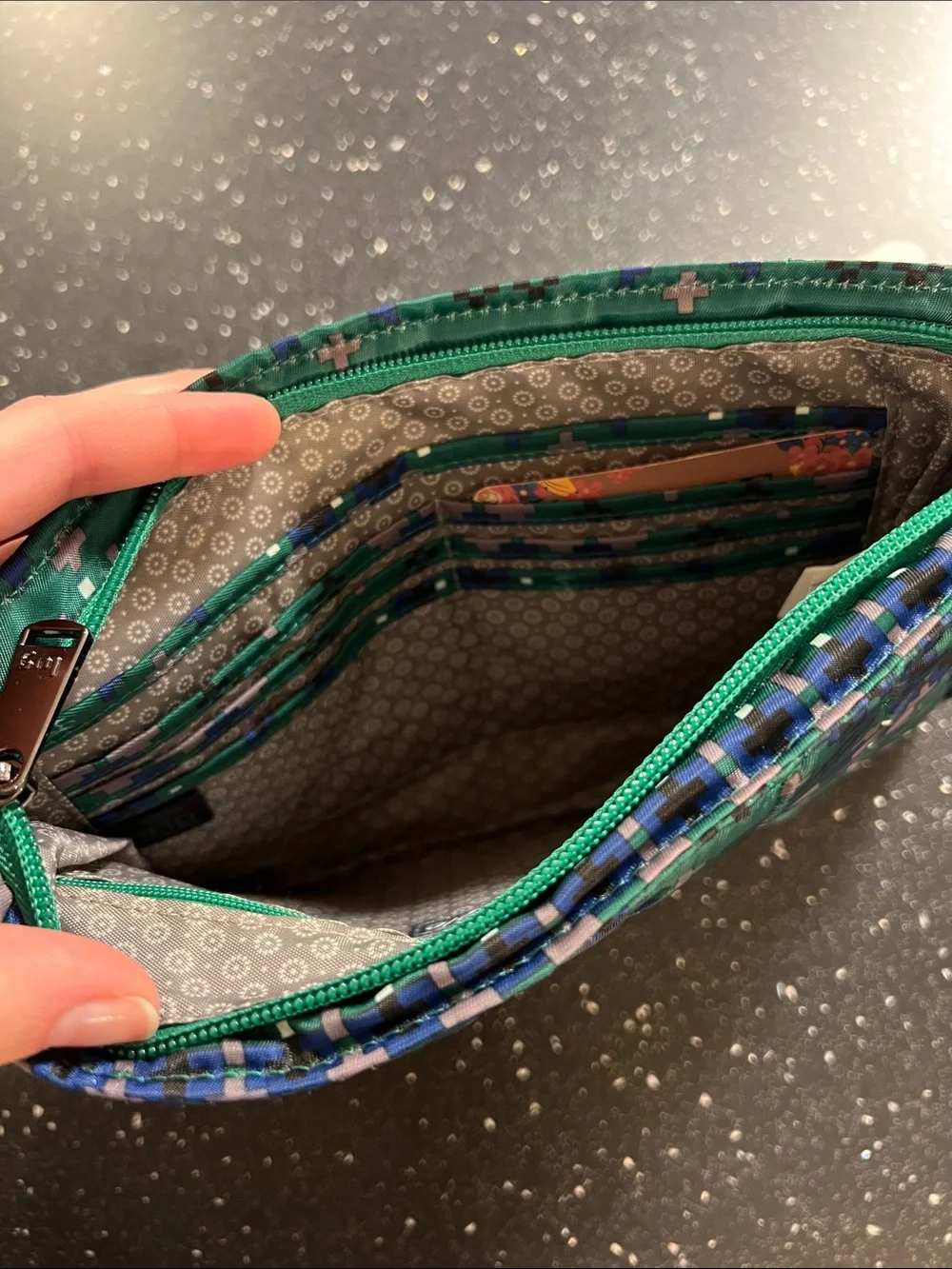 lug Green and Blue Geo Print Crossbody Bag